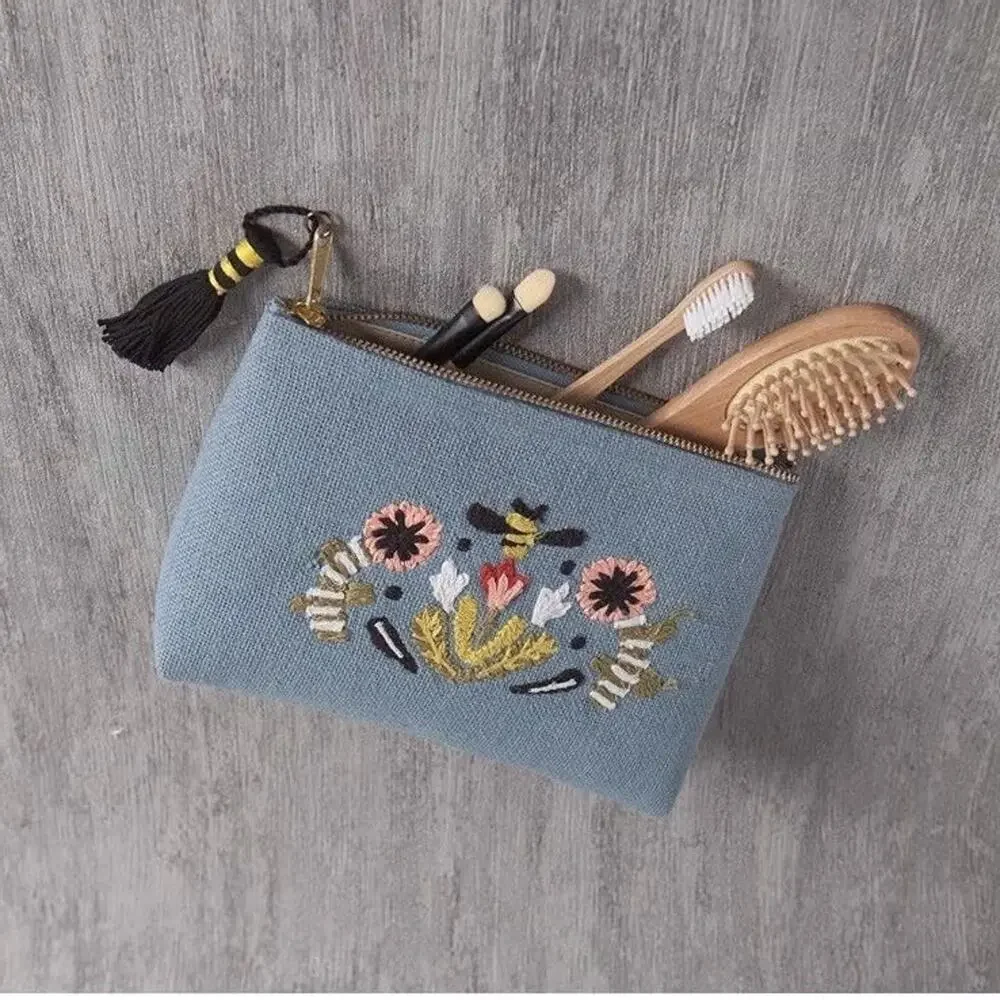 Danica Studio Frida Sweet Bees‎ Bee Floral Embroidery Small Cosmetic Pouch Bag